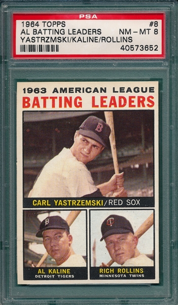 1964 Topps #8 AL Batting Leaders W/ Yastrzemski, PSA 8 