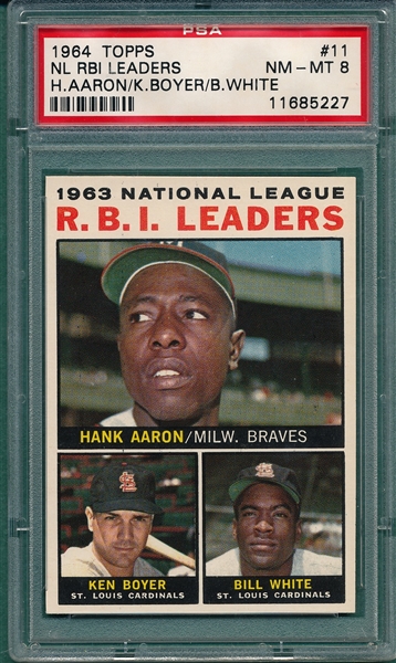 1964 Topps #11 NL HR Leaders W/ Aaron, PSA 8 