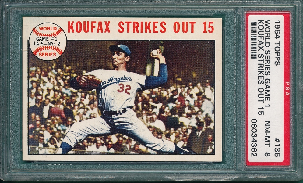 1964 Topps #136 WS Game #1 W/ Koufax, PSA 8 