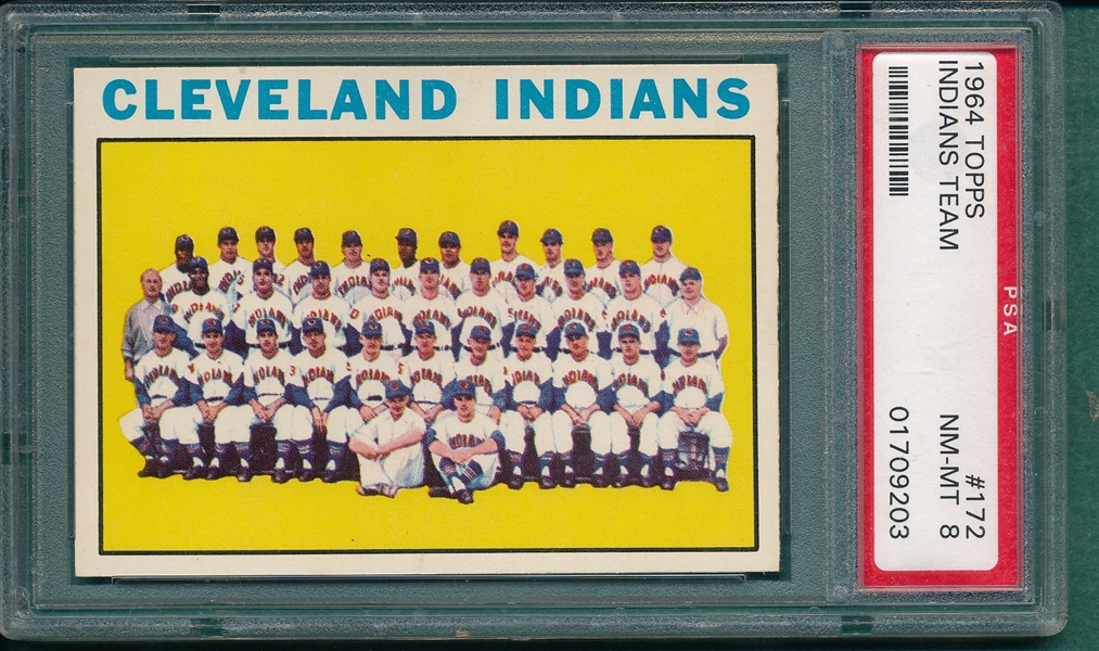 1964 Topps #172 Indians Team Card PSA 8 