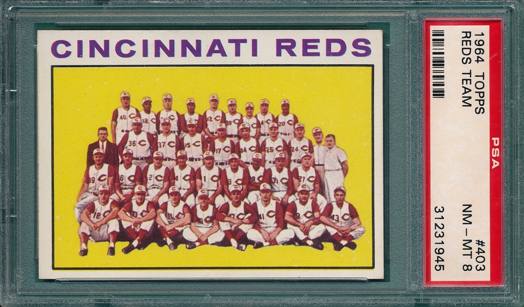 1964 Topps #403 Reds Team Card PSA 8 