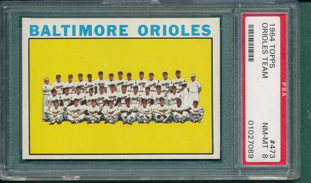 1964 Topps #473 Orioles Team Card PSA 8 