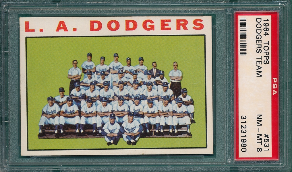 1964 Topps #531 Dodgers Team Card PSA 8 