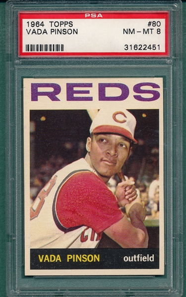 1964 Topps #80 Vada Pinson PSA 8 