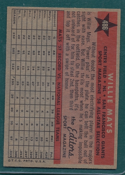 1958 Topps #486 Willie Mays, AS