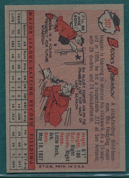 1958 Topps #307 Brooks Robinson