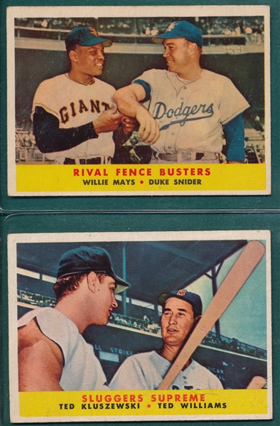 1958 Topps #321 Sluggers Supreme & #436 Rival Fence Busters W/ Mays, Lot of (2) 