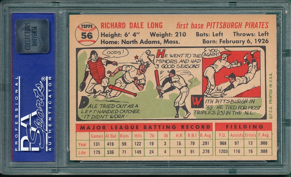 1956 Topps #56 Dale Long PSA 7 *White*