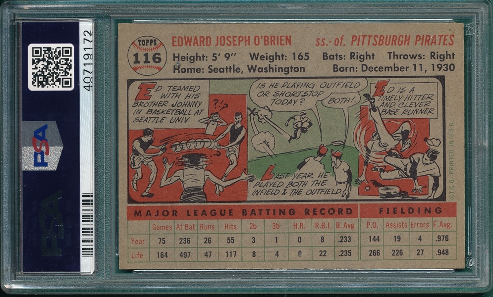 1956 Topps #116 Eddie O'Brien PSA 7 *Gray*