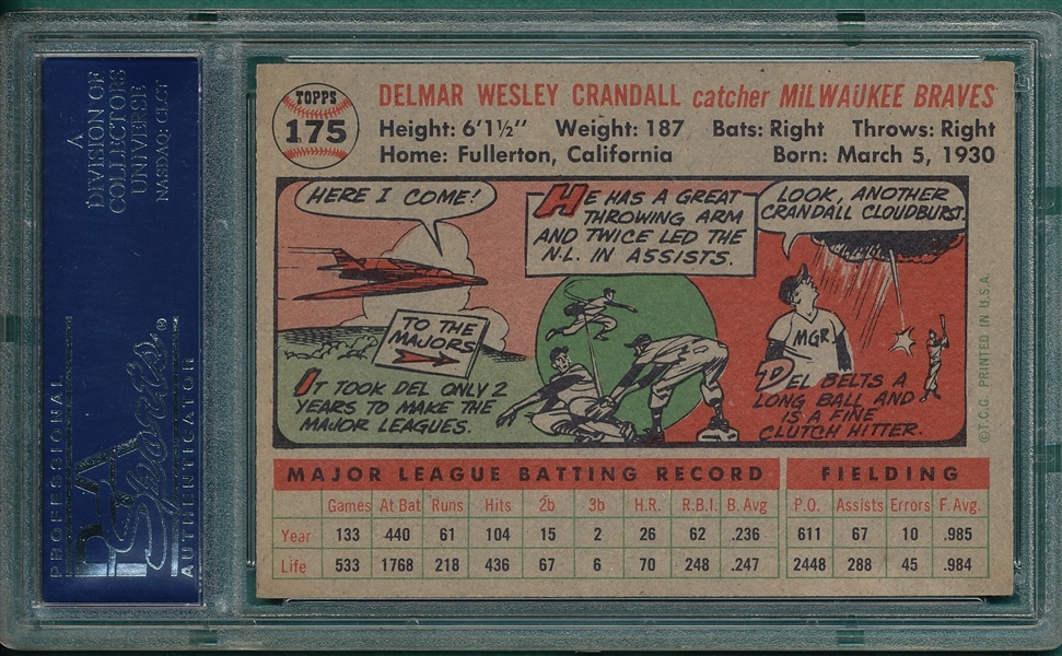 1956 Topps #175 Del Crandall PSA 7 *Gray*