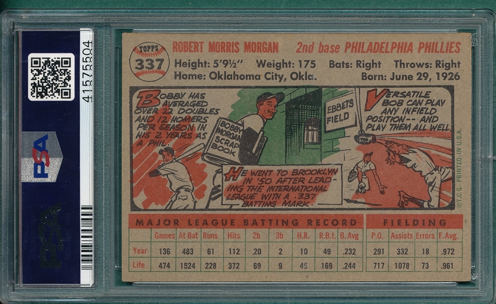 1956 Topps #337 Bobby Morgan PSA 7 