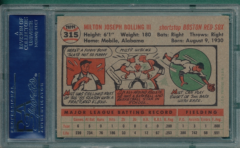 1956 Topps #315 Milt Bolling PSA 7 