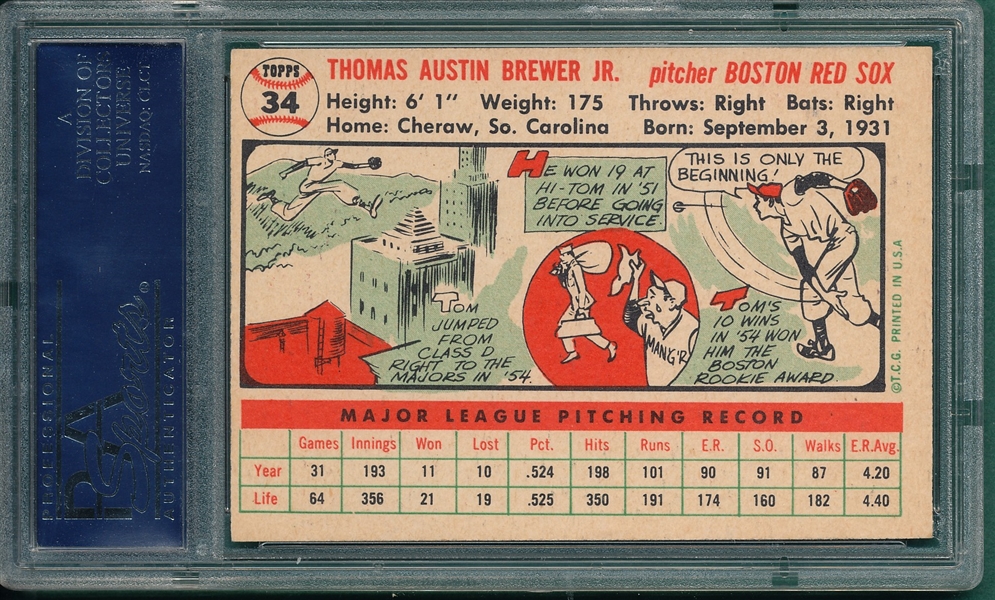 1956 Topps #34 Tom Brewer PSA 7 *White*