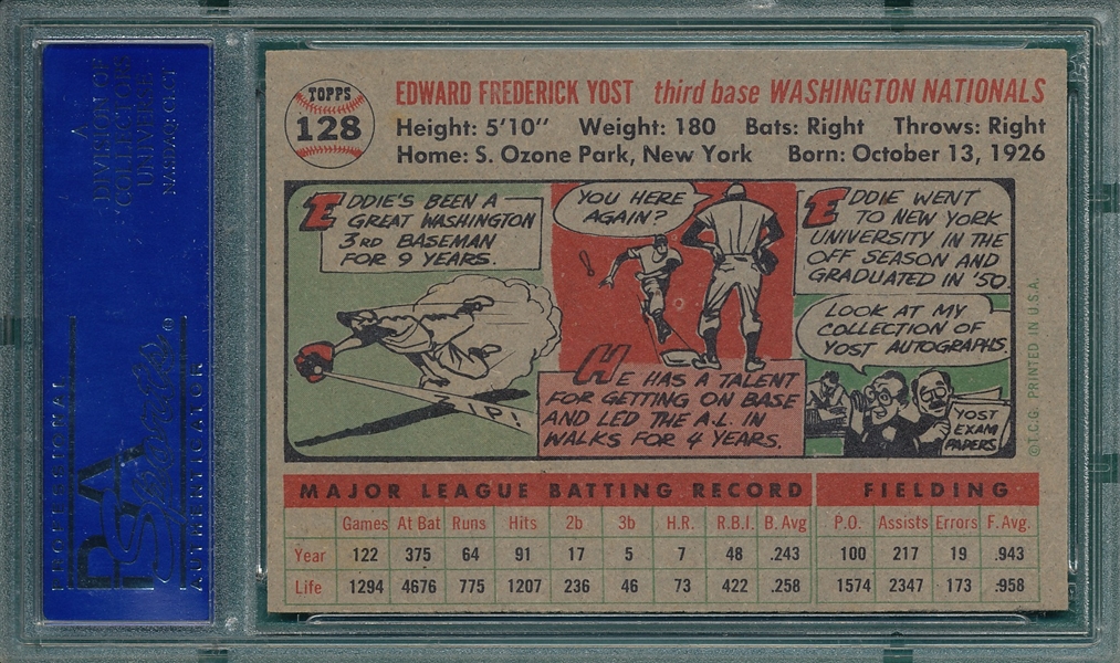 1956 Topps #128 Eddie Yost PSA 7 *Gray*