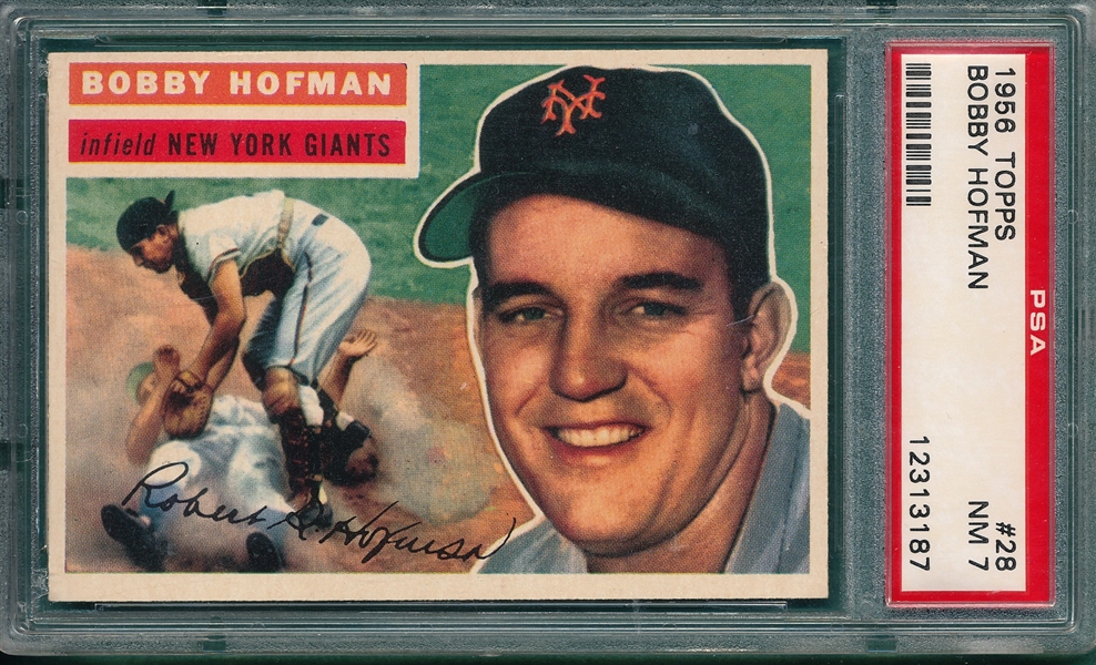 1956 Topps #28 Bobby Hofman PSA 7 *Gray*