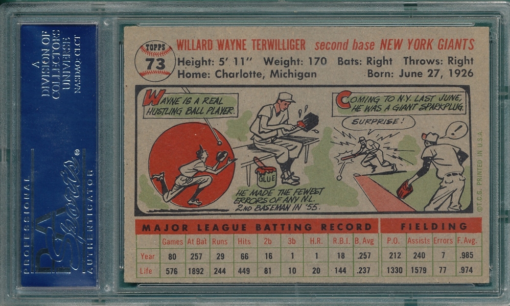 1956 Topps #73 Wayne Terwilliger PSA 7 *Gray*