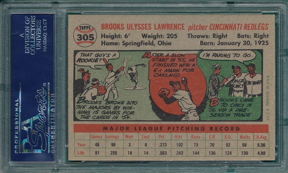 1956 Topps #305 Brooks Lawrence PSA 7 