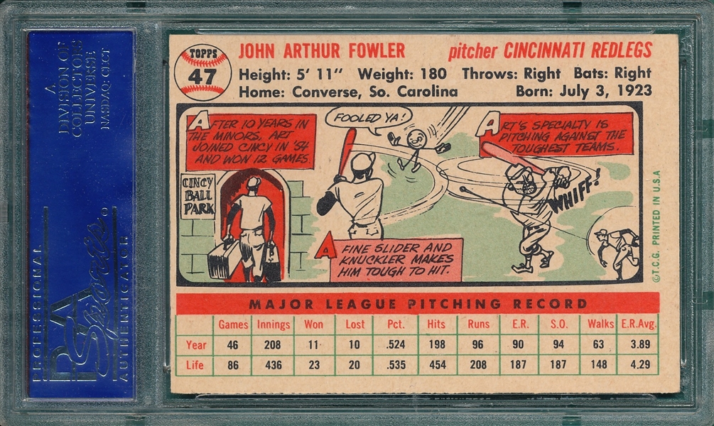 1956 Topps #47 Art Fowler PSA 7 *White*