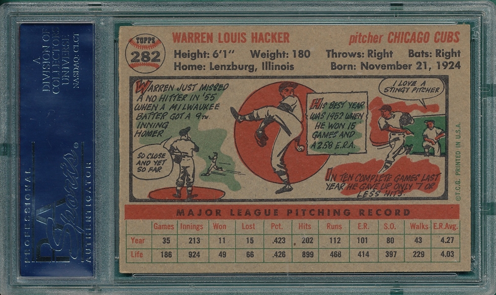 1956 Topps #282 Warren Hacker PSA 7 