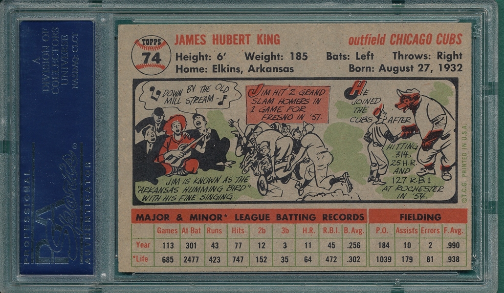 1956 Topps #74 Jim King PSA 7 *Gray*