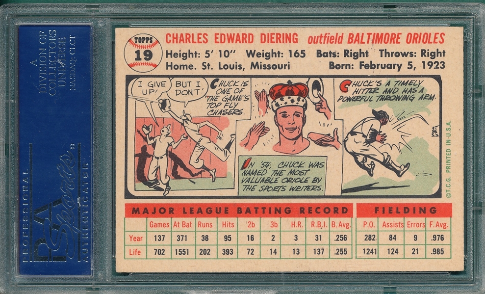 1956 Topps #19 Chuck Diering PSA 7 *White*