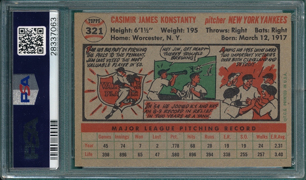 1956 Topps #321 Jim Konstanty PSA 7 