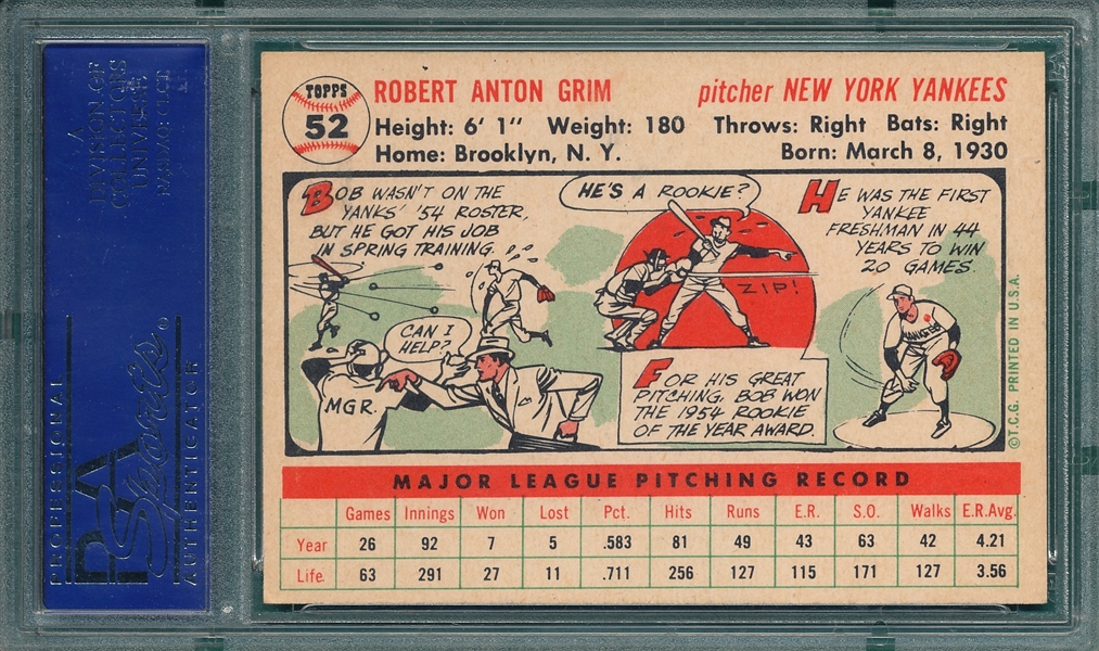 1956 Topps #52 Bob Grim PSA 7 *White*