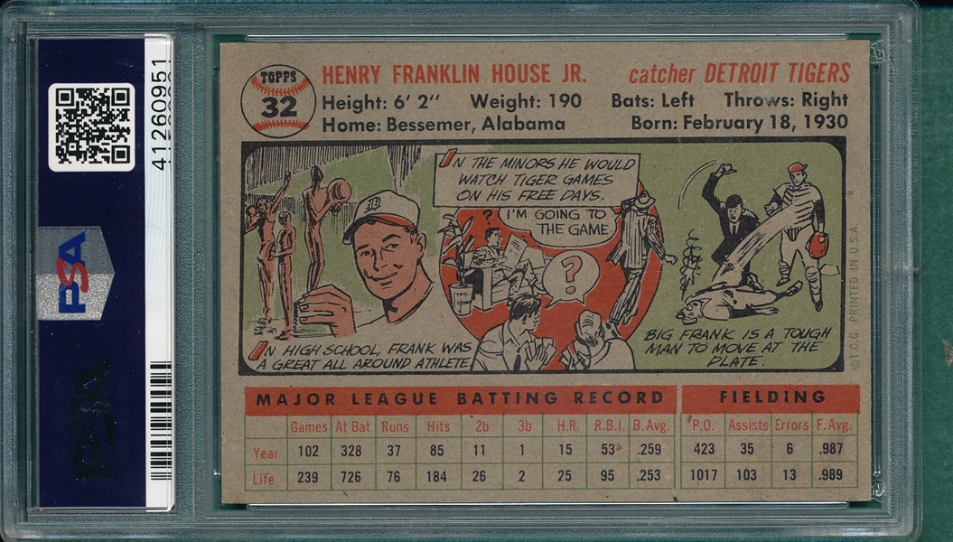 1956 Topps #32 Frank House PSA 7 *Gray*