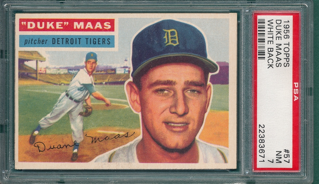 1956 Topps #57 Duke Maas PSA 7 *White*