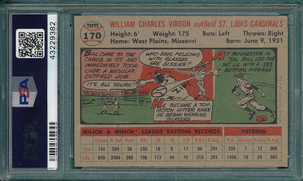 1956 Topps #170 Bill Virdon PSA 7 *Gray*