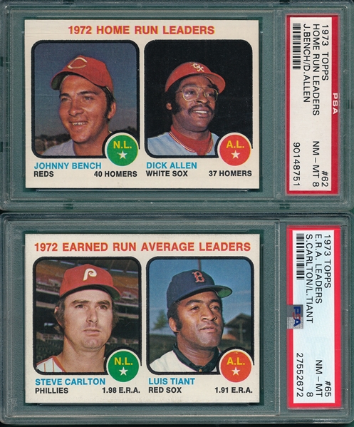 1973 Topps #62 HR & #65 ERA Leaders, Lot of (2), PSA 8