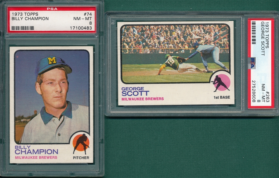 1973 Topps Lot of (5) Brewers W/ #263 George Scott, PSA 8