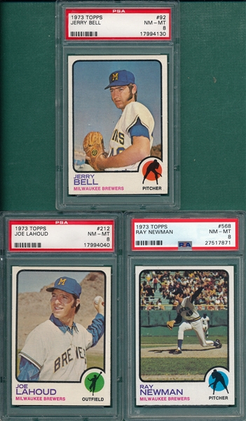 1973 Topps Lot of (5) Brewers W/ #263 George Scott, PSA 8