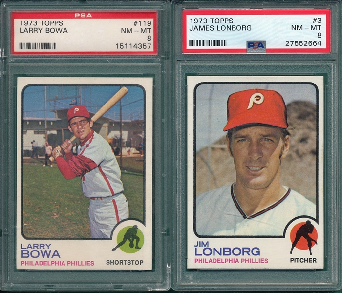 1973 Topps Lot of (5) Phillies W/ #119 Bowa, PSA 8