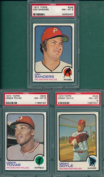 1973 Topps Lot of (5) Phillies W/ #119 Bowa, PSA 8