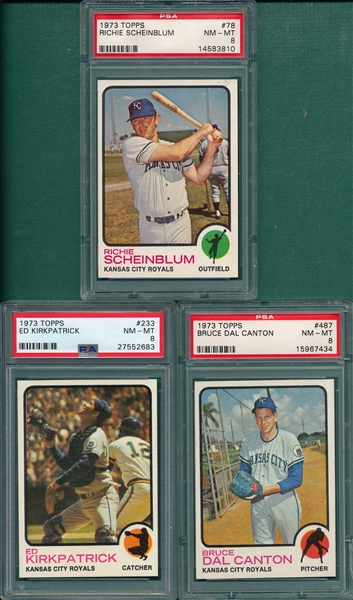 1973 Topps Lot of (5) Royals W/ #140 Pinella, PSA 8