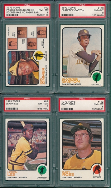 1973 Topps Lot of (8) Padres W/ #12 Zimmer, PSA 8