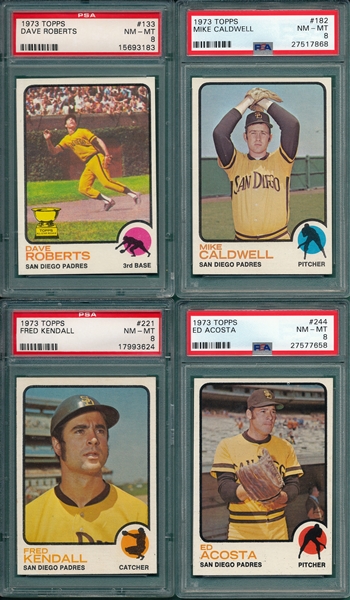 1973 Topps Lot of (8) Padres W/ #12 Zimmer, PSA 8