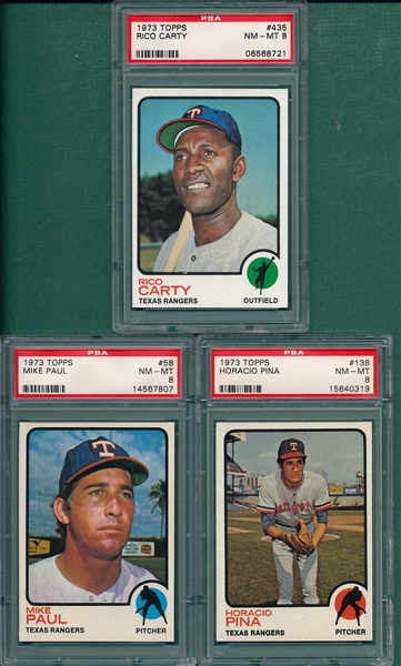 1973 Topps Lot of (7) Rangers W/ #435 Carty, PSA 8