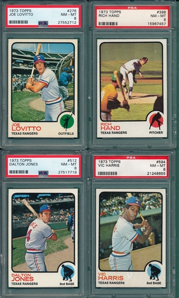 1973 Topps Lot of (7) Rangers W/ #435 Carty, PSA 8