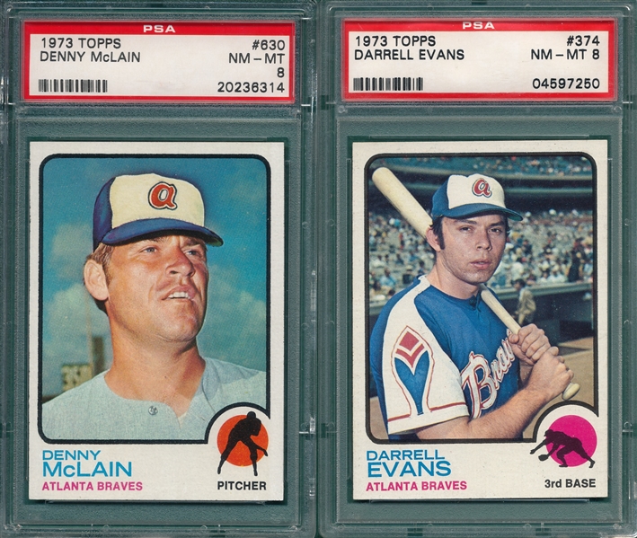 1973 Topps Lot of (6) Braves W/ #630 McLain, PSA 8