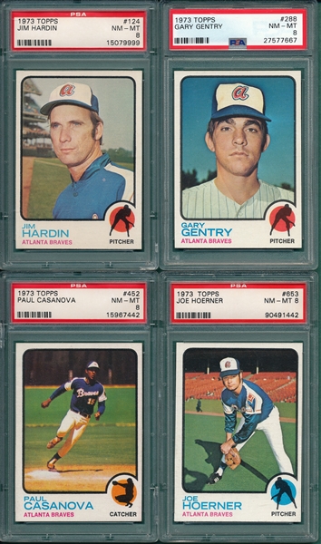 1973 Topps Lot of (6) Braves W/ #630 McLain, PSA 8