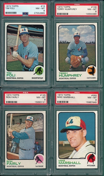 1973 Topps Lot of (6) Expos W/ #19 Foli, PSA 8