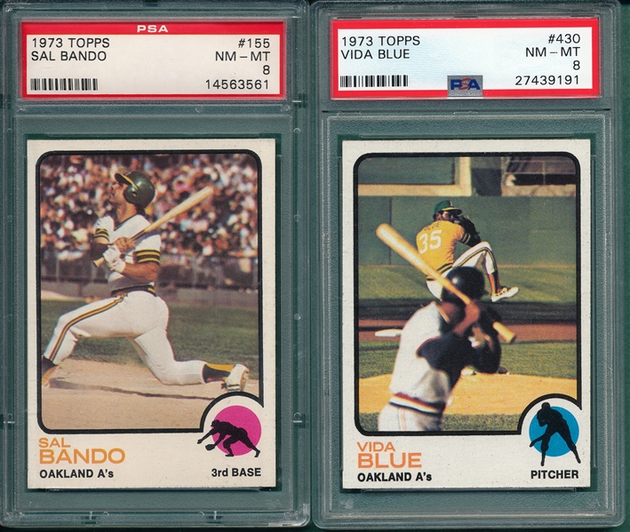 1973 Topps Lot of (6) A's W/ #430 Blue, PSA 8