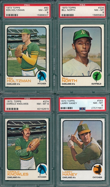 1973 Topps Lot of (6) A's W/ #430 Blue, PSA 8