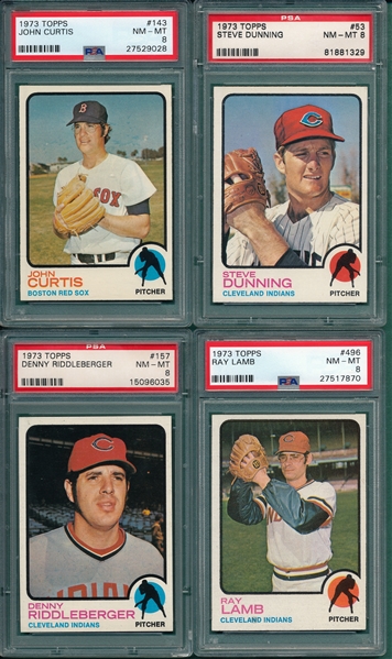 1973 Topps Lot of (6) W/ #53 Dunning, PSA 8