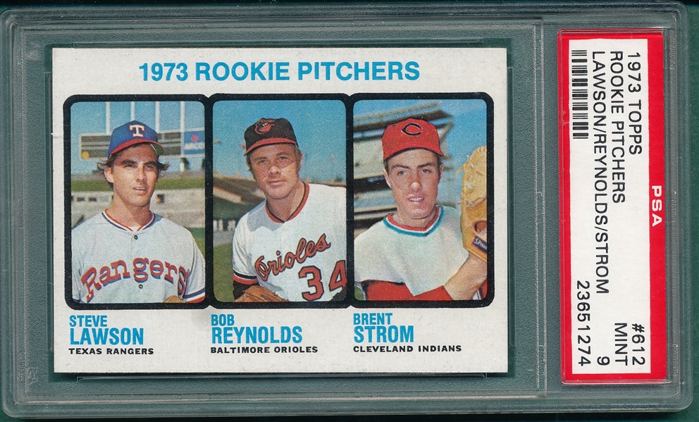 1973 Topps #612 Rookie Pitcher W/ Strom PSA 9