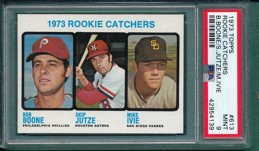 1973 Topps #613 Rookie Catchers W/ Bob Boone PSA 9