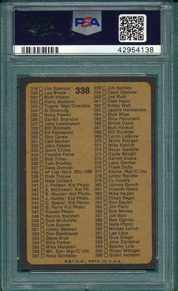 1973 Topps #338 Checklist 265-396, PSA 9