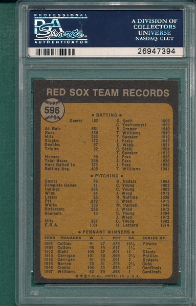 1973 Topps #596 Red Sox Team, PSA 9